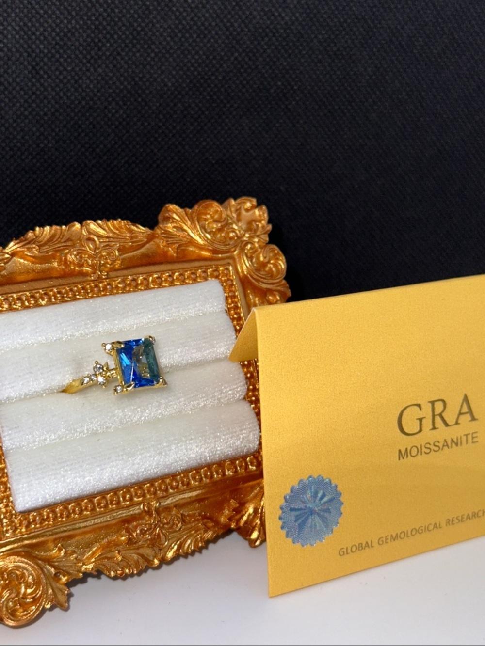 Blue Square-Cut GRA Moissanite 925 Sterling Silver Ring with GRA Certificate